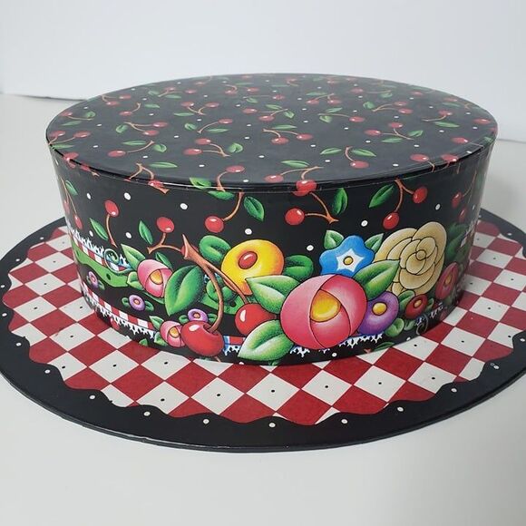 Vintage Mary Engelbreit 2000 Black Cherries Hat Box Decor - Picture 1 of 7